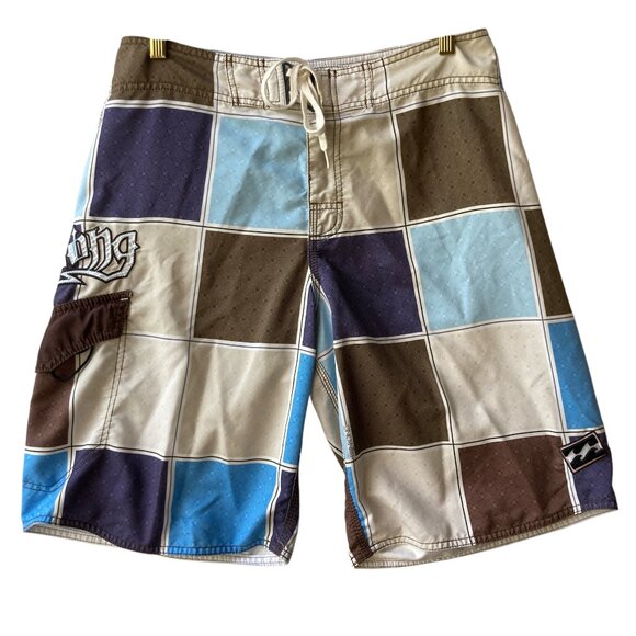 Billabong Swim Trunks Mens Size 34 Color Block Plaid Board Shorts Bathing Suit - Picture 2 of 16